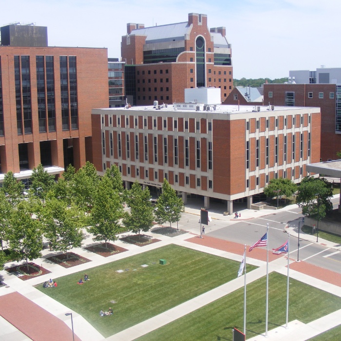 Aerial view of dental school campus