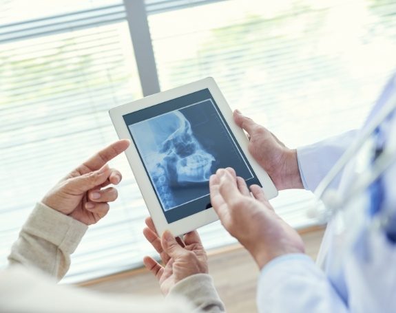 Skull and jawbone x-rays on tablet computer