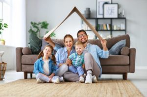 Happy, healthy family stays home during quarantine